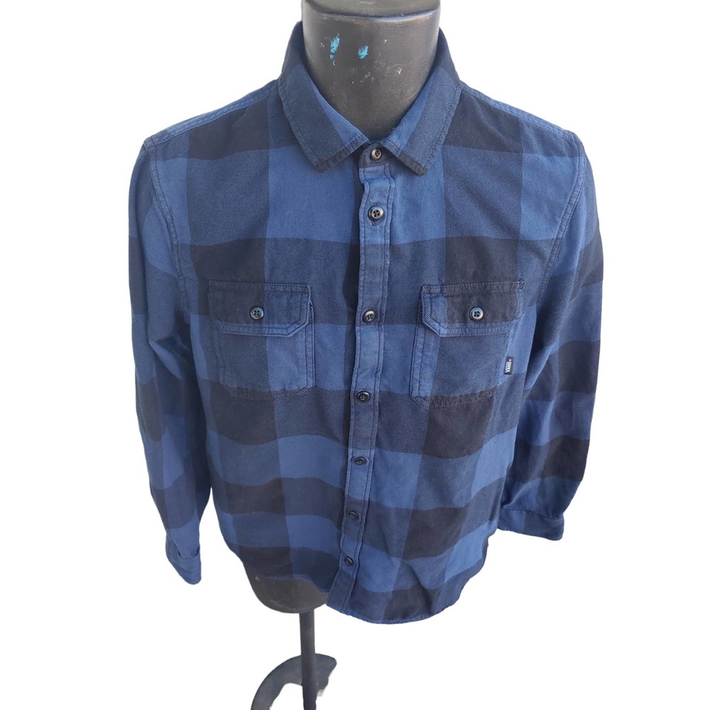 Vans Blue Black Long Sleeve Button Down Plaid Flannel Men's Medium Regular Fit